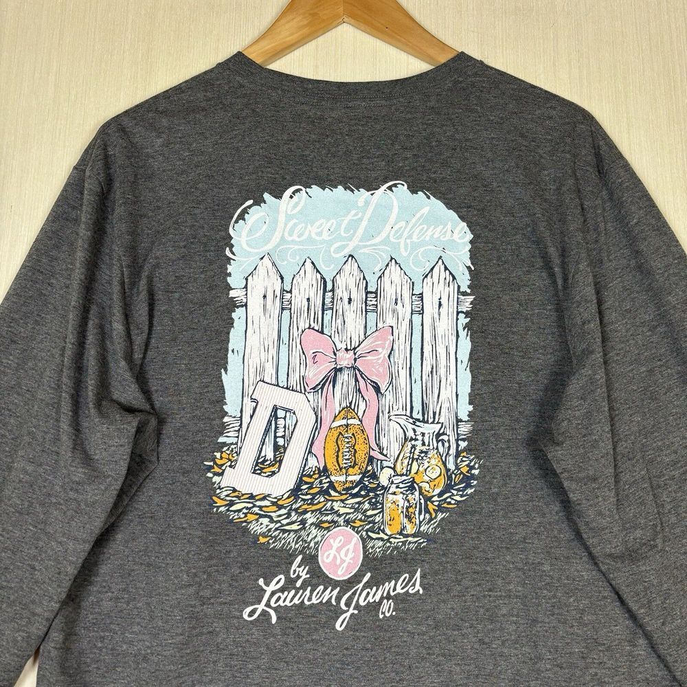 Lauren James Womens Long Sleeve T-Shirt Sz M Gray Sweet Defense Football Season